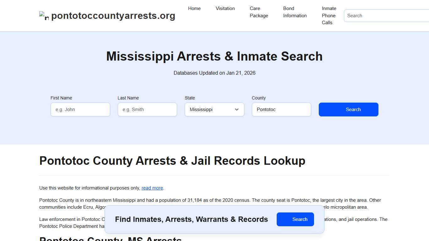 Pontotoc County, MS Arrests, Warrants, Police Records Search
